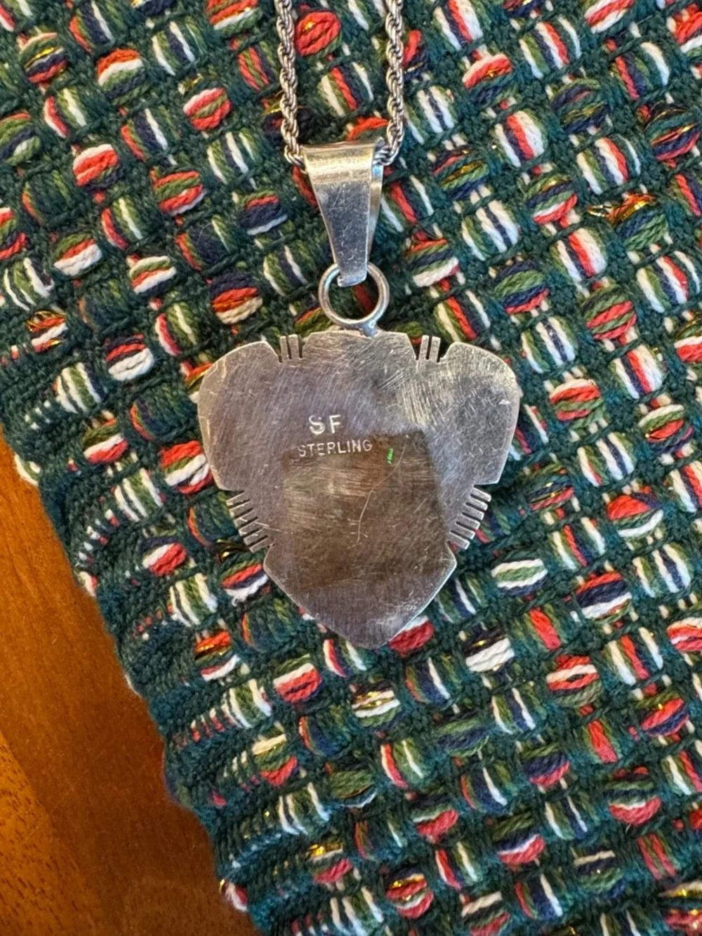 💥 For Traci! Navajo Artisan Steve Francisco 925 Turquoise Inlay Pendant Necklace - Picture 14 of 16